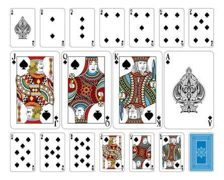 Bridge size Spade playing cards plus reverse 스톡 일러스트