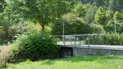 Bridge with a small waterfall Stock Footage 80028583