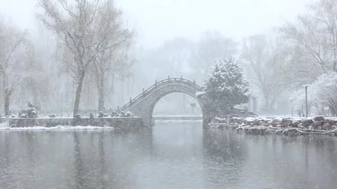 A bridge in the snow Video stock 343620334