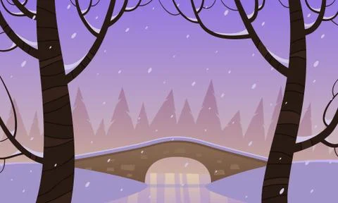 Bridge in the snow Stock Illustration
