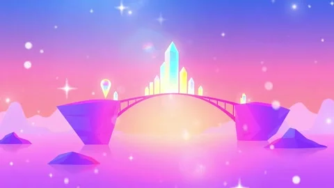Bridge to Space with Pink Clouds - Magical Animated Background Stock Footage 305730807