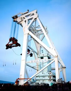 Bridge span heavy construction crane Stock Photos