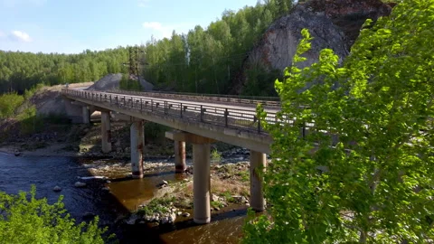 Bridge Spanning River in Forest Stock Footage 275202730