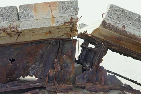 The bridge split in half due to a rusty foundation. 스톡 사진