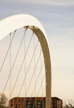 Bridge structure in blue cloudy sky Foto stock