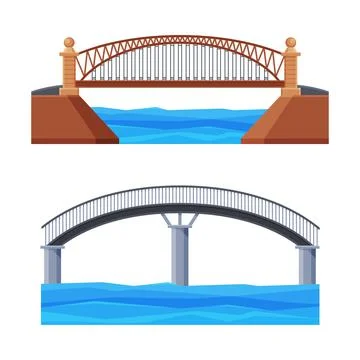 Bridge Structure Carrying Road Across River Vector Set Stock Illustration