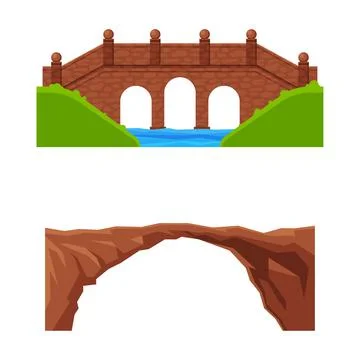 Bridge Structure Carrying Road Across River Vector Set Stock Illustration