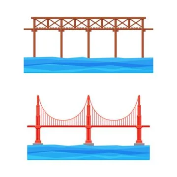 Bridge Structure Carrying Road Across River Vector Set Stock Illustration