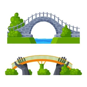 Bridge Structure Carrying Road Across River Vector Set Stock Illustration