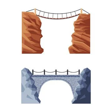 Bridge Structure Carrying Road Across Rocky Downfall Vector Set Stock Illustration