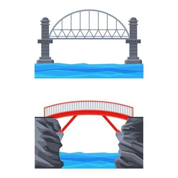 Bridge Structure Carrying Road Across River Vector Set Stock Illustration