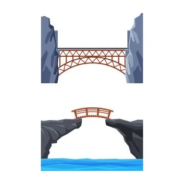 Bridge Structure Carrying Road Across River Vector Set Stock Illustration