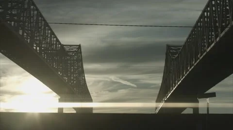 Bridge at Sunset With Clear Streak Flare Stock Footage 68493645