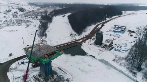 Bridge support with ground and crane at construction site Stock-Footage 237334534