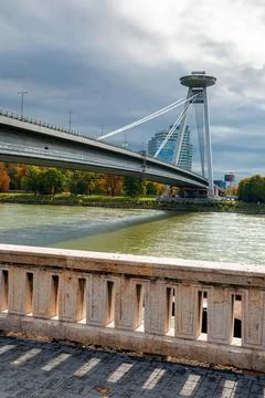 Bridge through danube in bratislava Stock Photos