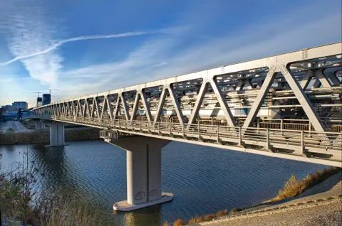 Bridge through the river for a high-speed train Stock Photos