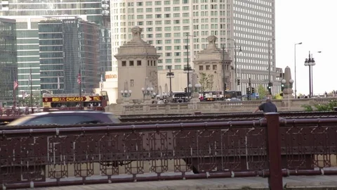 Bridge traffic in Chicago, Illinois, DuSable Bridge Stock Footage 82547669