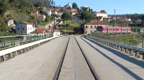 A bridge with train rails in Sever do Vouga, Portugal. Stock Footage 62588303