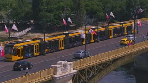 Bridge, tram, traffic Stock Footage 77634759
