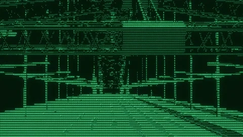 Bridge Travel in Ascii Code 8bit Terminal Monitor Retro Stock-Footage 236890574