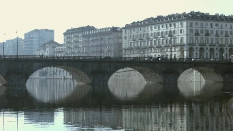 Bridge in Turin with water reflexes Stock-Footage 82563391