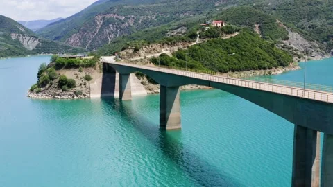 Bridge at turquoise lake. Stock Footage 201020064