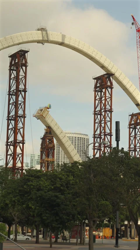 Bridge Under Construction With Steel Arches Above Miami Trees Stock Footage 346629662