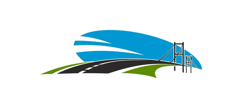 Bridge vector icon with blue sky, grass and road Ilustración de archivo