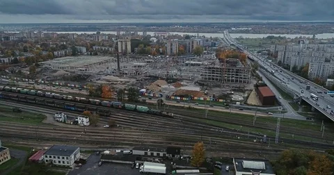 Bridge Viaduct road traffic machine Drone time-lapse building Stock Footage 85245066