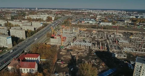 Bridge Viaduct road traffic machine Drone time-lapse building Stock Footage 85248938