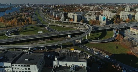Bridge Viaduct road traffic machine Drone fast time cars in motion 스톡 동영상 85332182