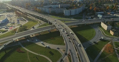 Bridge Viaduct road traffic machine Drone fast time cars in motion 스톡 동영상 85334466