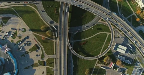 Bridge Viaduct road traffic machine Drone fast time cars in motion Stock-Footage 85334791