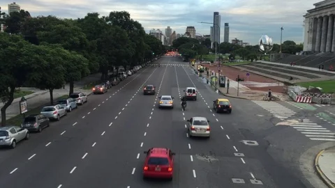 Bridge view of avenue traffic besides Buenos Aires Law school Stock Footage 73530339