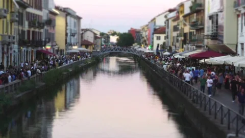 Bridge view of navigli canal district in milan Stock Footage 76928848