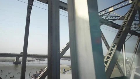 Bridge view from train window Stock Footage 77155873