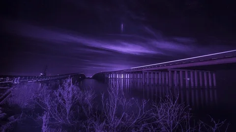 Bridge View US 51 and US 55 from the Middendorf; Infrared Night Time Lapse  Stock Footage 87270042
