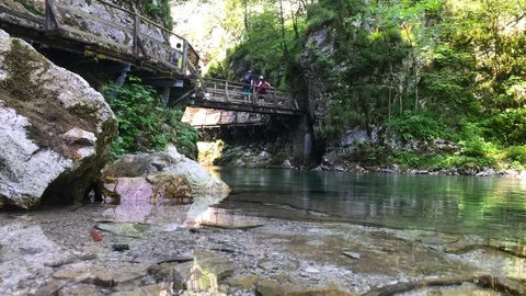 A bridge at Vintgar Gorge Stock Footage 112031077