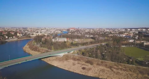 Bridge on the Vistula River. Spring in Krakow Stock Footage 126345164