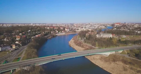 Bridge on the Vistula River. Spring in Krakow. Video stock 126545168