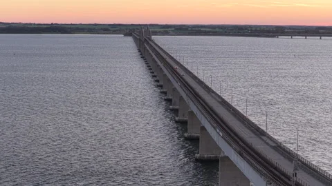 Bridge in Vordingborg with traffic over the Baltic Sea. Denmark Stock Footage 325224084