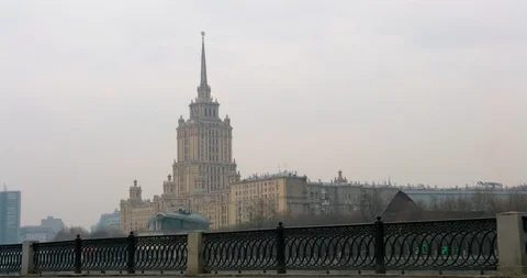 Bridge walkway across the Moskva River in Moscow, Russia. Video stock 87718316