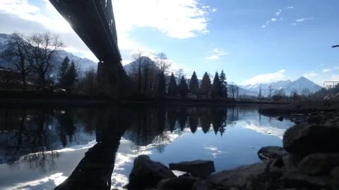 Bridge. water reflection. background Stock Photos