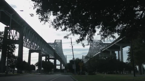 Bridge, Wide at Sunset Through Trees Stock Footage 68402174