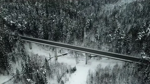 The Bridge In Winter, Aerial View Stock Footage 148153874