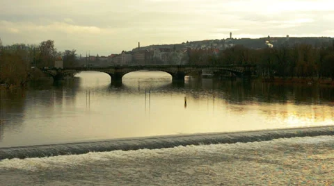 Bridge in the winter evening in Prague, Czech Republic. Stock Footage 33688897