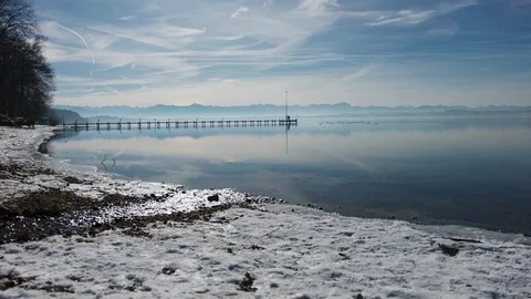 Bridge into the winter lake 스톡 동영상 75608557