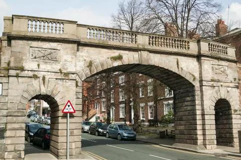 The Bridgegate Chester which was built as part of the Roman city wall in the Stock Photos