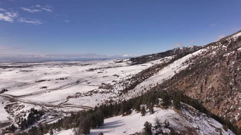 Bridger Mountain Range, Gallatin Valley, Bozeman, Montana Winter Aerial Stock Footage 303590038