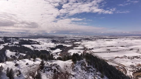 Bridger Mountain Range, Gallatin Valley, Bozeman, Montana Winter Aerial Stock-Footage 303590127